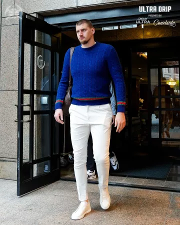 Zapatillas Zegna White Leather Triple Stitch usadas por Nikola Jokić en la cuenta de Instagram @nuggets