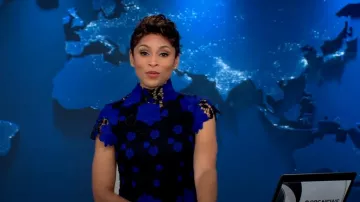 Laundry by Shelli Segal Mock Neck Lace Dress worn by Jericka Duncan as seen in CBS Evening News on December 9, 2024