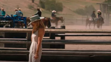 Jenni Kayne Rove Dress In Ivory worn by Beth Dutton (Kelly Reilly) as seen in Yellowstone (S05E13)