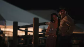Motel Lorenne Sweetheart Mesh Top In Purple Botanist Flock worn by Monica Dutton (Kelsey Chow) as seen in Yellowstone (S05E13)