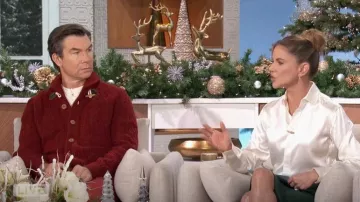 Cárdigan con cuello de chal de mezcla de lana Toggle de Paisley y Gray usado por Jerry O'Connell como se vio en The Talk el 10 de diciembre de 2024