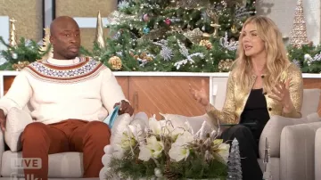 Zara Foil Knit Cardigan worn by Amanda Kloots as seen in The Talk on December 10, 2024