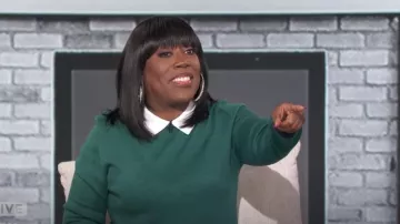 Karl Lagerfeld Paris Layered-Look Sweater in Veridian worn by Sheryl Underwood as seen in The Talk on  December 10, 2024