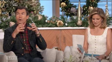 Cami NYC Rosita Top in Gold Fleck worn by Natalie Morales as seen in The Talk on December 11, 2024