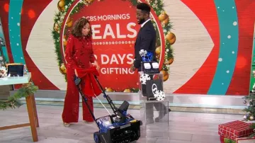 Pantalon large à paillettes florales Chicos porté par Gabrielle Kerr comme on le voit dans CBS Mornings le 12 décembre 2024