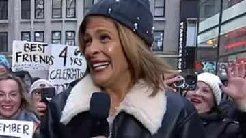 Hoda Kotb wears Black Shearling Trim Leather Jacket in Today TV Show on December 13, 2024