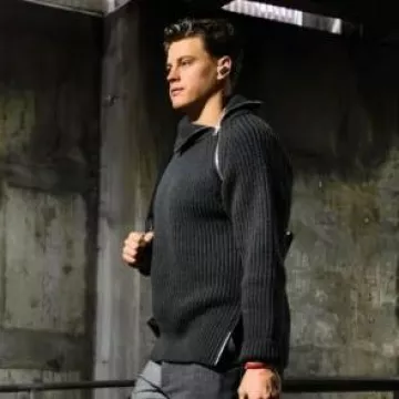 Dries Van Noten Dark Grey Ribbed Side Zip Turtleneck worn by Joe Burrow on the Instagram account @bengals