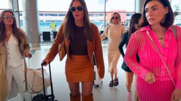 Versace Medusa 95 Leather Mini Skirt worn by Meredith Marks as seen in The Real Housewives of Salt Lake City (S05E13)