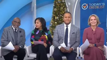 Gal Meets Glam Brianna Vestido con cuello corbata usado por Dylan Dreyer como se ve en Today el 13 de diciembre de 2024