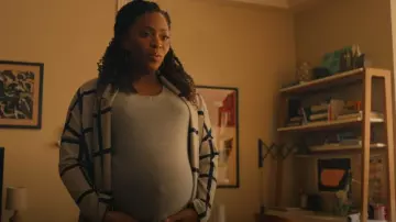 Pink Blush Maternity Windowpane Cardigan worn by Carla Owens (Teyonah Parris) as seen in No Good Deed (S01E03)