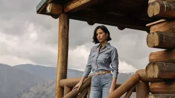 Outfits of Yellowstone: Monica Dutton (Kelsey Chow) wears western denim embroidered shirt in season 5, episode 14