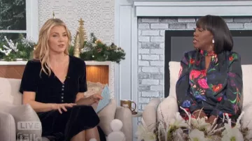 The Kooples Long Navy Blue Velvet Dress worn by Amanda Kloots as seen in The Talk on  December 12, 2024