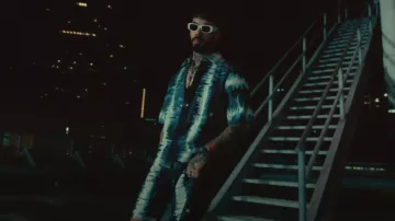 Amiri Blue Tie Dye Leather Shorts worn by Anuel AA in BLESSD ❌ ANUEL AA | MIRAME REMIX (VIDEO OFICIAL)