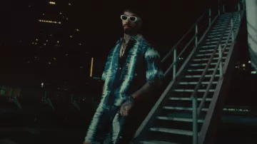 Amiri Blue Tie Dye Leather Shirt worn by Anuel AA in BLESSD ❌ ANUEL AA | MIRAME REMIX (VIDEO OFICIAL)
