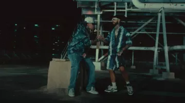Amiri Teal Blue LA Landmark Tapestry Hoodie worn by Blessd in BLESSD ❌ ANUEL AA | MIRAME REMIX (VIDEO OFICIAL)