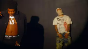 Paly White Embellished Scorpio Rising T Shirt worn by NoCap in BossMan Dlow - What You Need Ft. NoCap (Official Video)
