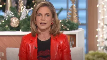 Cinq a Sept Kisses Je Taime Shrunken T-Shirt worn by Natalie Morales as seen in The Talk on December 18, 2024