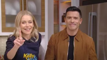 Officine Generale Victor Italian Suede Jacket worn by Mark Consuelos as seen in LIVE with Kelly and Mark on December 13, 2024