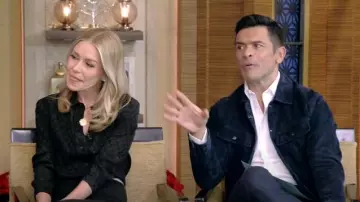 Ralph Lauren Clifton Suede Leather Trucker Jacket worn by Mark Consuelos as seen in LIVE with Kelly and Mark on December 17, 2024