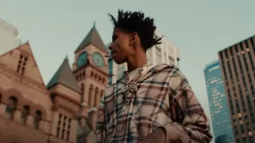 Bape Beige, Red & Navy Check Zip Shark Hoodie worn by Luh Tyler in Luh Tyler - Money Virus [Official Music Video]