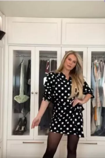 Vici Manhattan Polka Dot Button Down Top worn by Madison LeCroy on her Instagram Post on December 15, 2024