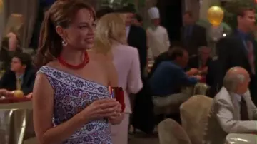 Diane von Furstenberg Red and Blue Floral Dress worn by Julie Cooper (Melinda Clarke) as seen  in The O.C. (S01E03)