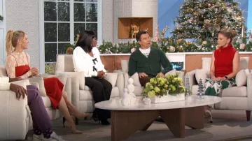 Baby Leather Bit Slingback Platform Pumps  worn by Natalie Morales as seen in The Talk on December 19, 2024