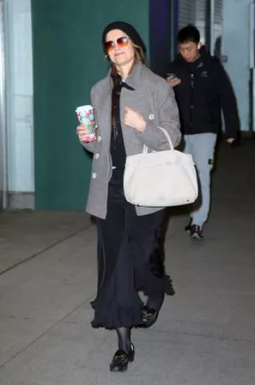 Manu Atelier Le Cambon 35 Silk Grey Nubuck worn by Katie Holmes in New York City on December 17, 2024