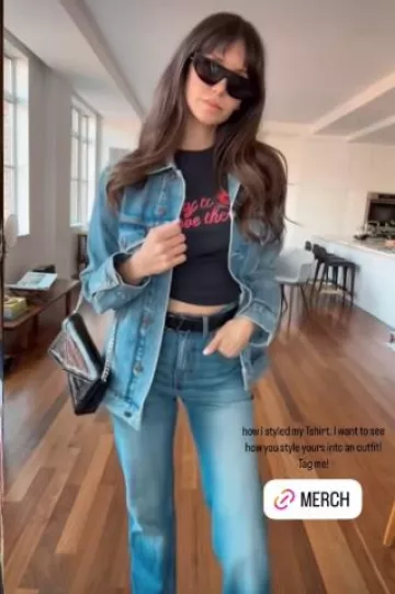 Valentino Vlogo Signature Belt in Glossy Calfskin worn by Nina Dobrev on her Instagram Post on December 17, 2024