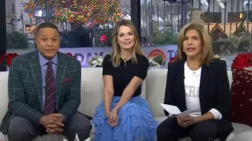 Norma Kamali Ruffled Tiered Tulle Midi Skirt worn by Savannah Guthrie as seen in Today on December 20, 2024