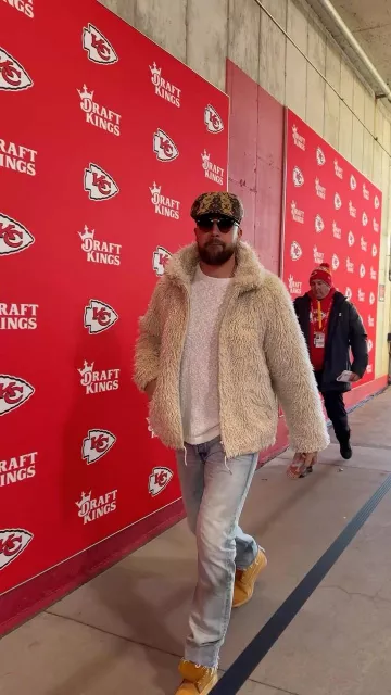 Louis Vuitton x Timberland 6" Boot Wheat Monogram worn by Travis Kelce on the Instagram account @chiefs