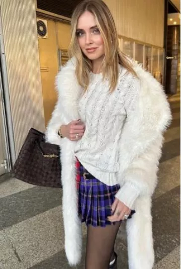 Bershka Faux Fur Coat worn by Chiara Ferragni on her Instagram Post on December 19, 2024