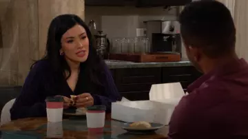Guess Tiffany Cardigan worn by  Audra Charles(Zuleyka Silver) as seen in The Young and the Restless on December 10, 2024
