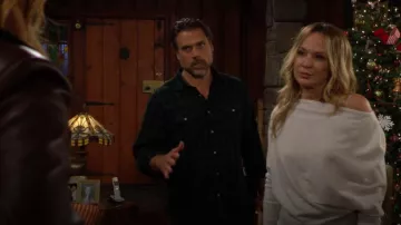 Simkhai Lavina Sweater in Ivory worn by  Sharon Newman(Sharon Case) as seen in The Young and the Restless on December 19, 2024