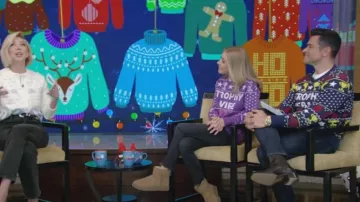 Ugly Christmas Sweater Trophy Husband Christmas Sweater worn by Mark Consuelos as seen in LIVE with Kelly and Mark on December 20, 2024