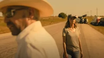 Current Elliott V-Neck T-Shirt worn by Rebecca Falcone (Kayla Wallace) as seen in Landman (S01E03)