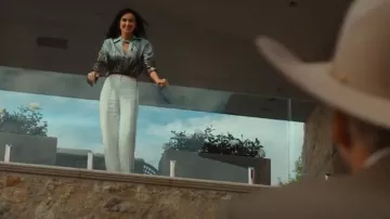 Fendi Animal-Print Silk Shirt worn by Cami Miller (Demi Moore) as seen in Landman (S01E06)