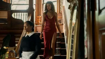 Maroon Silk Dress worn by Sarah Cameron (Madelyn Cline) as seen in Outer Banks Wardrobe (Season 3)
