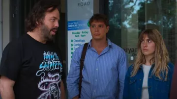 Amyl And The Sniffers Reaper T-Shirt worn by Dom Chalmers (Angus Sampson) as seen in Bump (S05E01)