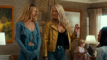 Saint Laurent Gold Metallic Leather Biker Jacket worn by Angela Norris (Ali Larter) as seen in Landman (S01E08)