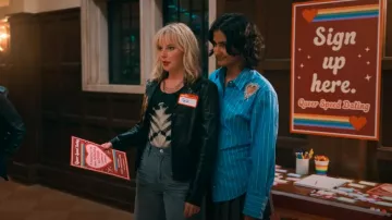 Sandro Heart Cut Out Striped Shirt In Blue worn by Bela Malhotra (Amrit Kaur) as seen in The Sex Lives of College Girls (S03E06)