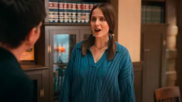 Hollister Easy Long Sleeve Cable Knit Polo Sweater worn by Kimberly Finkle (Pauline Chalamet) as seen in The Sex Lives of College Girls (S03E06)