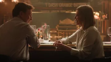 Zara Satin Blouse worn by Hannah Stern (Nicola Walker) as seen in The Split (S04E01)