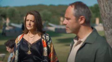 Genuine Vintage Gold-Plated Charm Long Rolo Necklace With Box Tab Closure worn by Valentina as seen in The Split (S04E02)