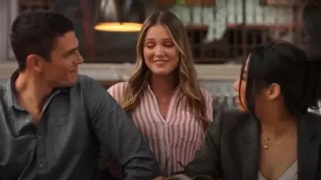Old Navy Oversized Striped Linen-Blend Boyfriend Shirt worn by Merci (Olivia Holt) as seen in Laid (S01E02)