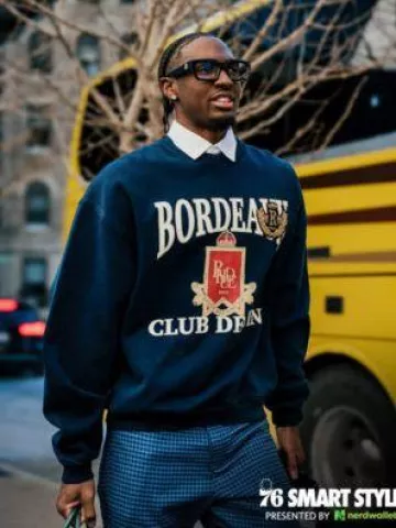 Rhude Navy Blue Bordeaux Sweatshirt worn by Tyrese Maxey on the Instagram account @dallasmavs