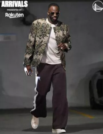 Louis Vuitton Brown Pearls Embellished Trackpants worn by Draymond Green on the Instagram account @warriors