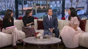 Alice + Olivia Essie Pleated Georgette Midi Skirt worn by Natalie Azar as seen in Today on December 31, 2024