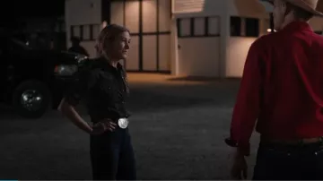 Kimes Ranch Women's Dark Wash Jennifer High Rise Wide Flare Jeans worn by Teeter (Jennifer Landon) as seen in Yellowstone (S05E14)