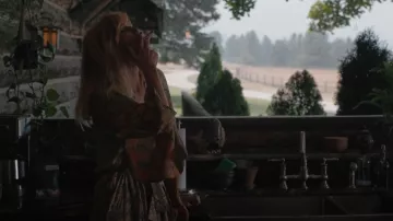 Spell and the Gypsy Delirium Robe in Gold worn by Beth Dutton (Kelly Reilly) as seen in Yellowstone (S05E14)